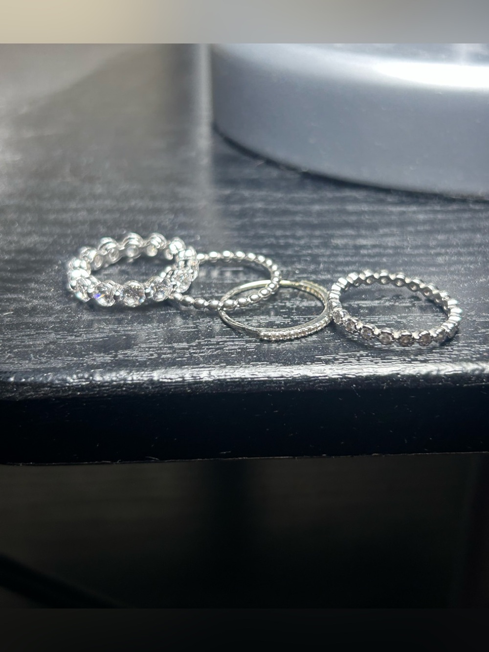 Set of 4 Silver toned Stacking Rings – Mixed Textures – Excellent Condition
